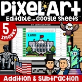 Presidents Day Mystery Pixel Art Math Addition and Subtrac