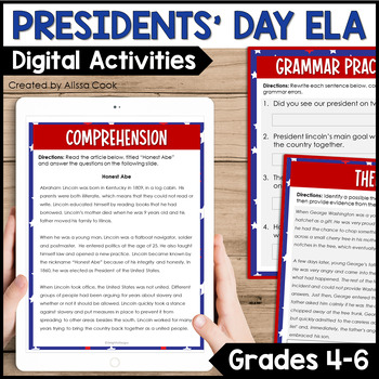 Preview of Presidents Day Digital Reading Activities | President's Day ELA | Google Slides