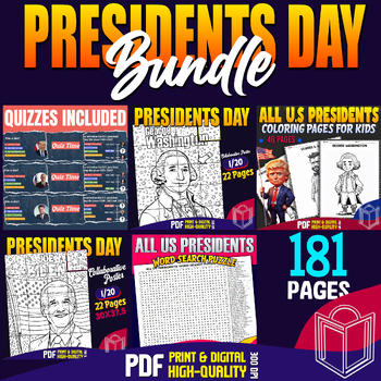Preview of Presidents Day Discovery Bundle: Learn, Craft, Coloring, Solve Puzzles!