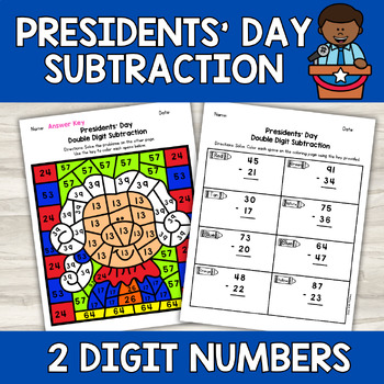 Preview of Presidents' Day Double Digit Subtraction Color by Number | Math Coloring Center