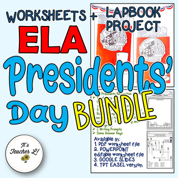 Preview of Presidents' Day ELA Worksheet Lapbook Bundle 4TH 5TH 6TH Grade 4 5 6