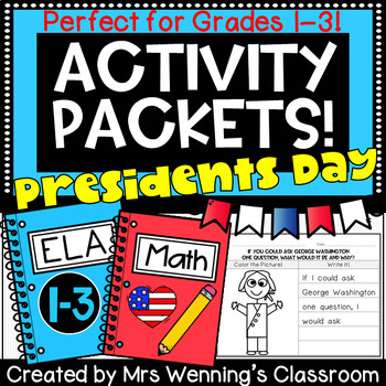 Preview of Presidents' Day ELA & Math Packets! Differentiated for Grades 1-3! No Prep!