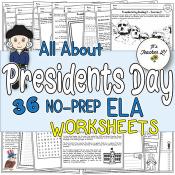 Preview of Presidents Day ELA Worksheets 4th 5th 6th Grade 4-6 EASEL GOOGLE SLIDES DIGITAL