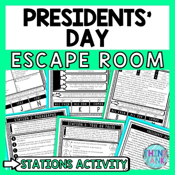 Preview of Presidents' Day Escape Room Stations - Reading Comprehension Activity - February