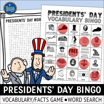 Preview of Presidents' Day Facts and Vocabulary Bingo Game and Word Search