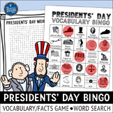 Presidents' Day Facts and Vocabulary Bingo Game and Word Search