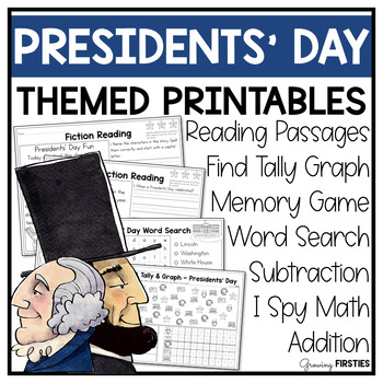 Preview of Presidents' Day February Printables Math ELA for 1st Grade