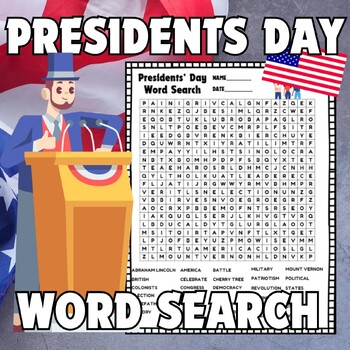 Preview of US Presidents Day Word Search  Vocabulary fun Worksheet for 3rd 4th 5th 6th