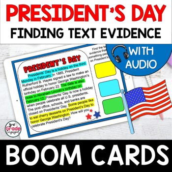 Preview of Presidents Day Finding Citing Text Evidence Reading Boom Cards Task Cards Audio