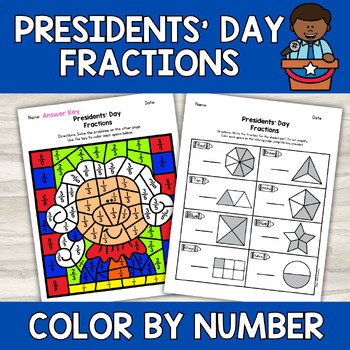 Preview of Presidents' Day Fractions Color By Number | 2nd 3rd Grade Math Center Activity