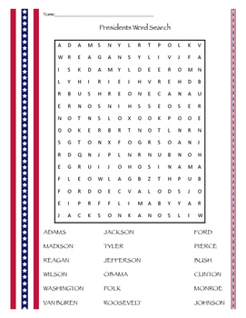 Preview of Presidents Day Word Search