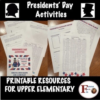 Preview of Presidents' Day Fun Activities - Research, Bar Graphs, Line Plots