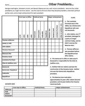 Presidents' Day Fun- Six Logic Puzzles for Middle School ...