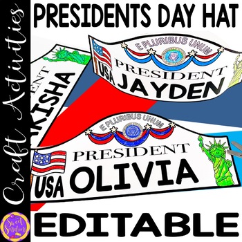 Preview of Presidents Day Hat Template for Editable Name Crown President's Day Activities