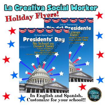 Preview of Presidents' Day Holiday Flyer (English & Spanish)