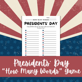 Preview of Presidents' Day "How Many Words" Game