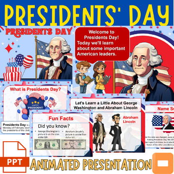 Preview of Presidents Day Informational Editable PowerPoint & Google Slide for K-2nd Grade