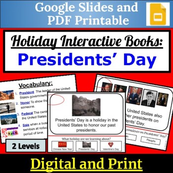 Preview of Presidents' Day Interactive Google Slides Special Education and PDF