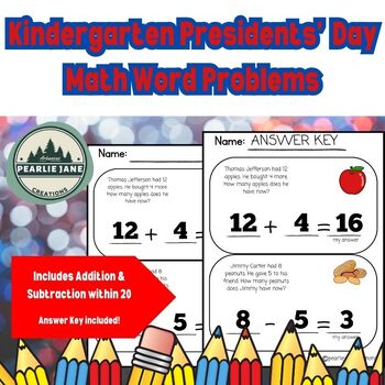 Preview of Presidents' Day Kindergarten Math Word Problems Addition & Subtraction