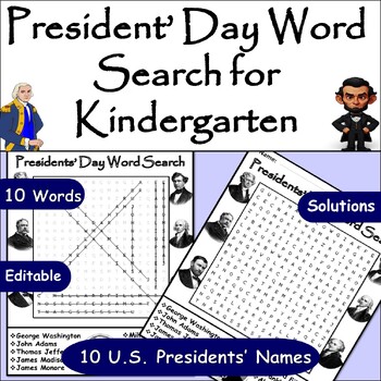 Preview of Presidents’ Day Kindergarten Word Search: Find 10 Presidents!/February Word Find