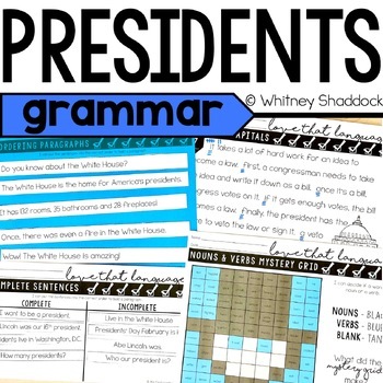 Preview of President's Day 1st Grade Grammar Practice Worksheets and Language Activities