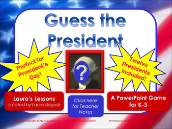 Preview of Presidents Day Lesson Activity:  Guess the Presidents PowerPoint Game for K-3