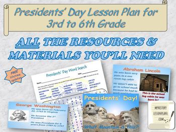 Preview of Presidents' Day Lesson Plan for 3rd to 6th graders