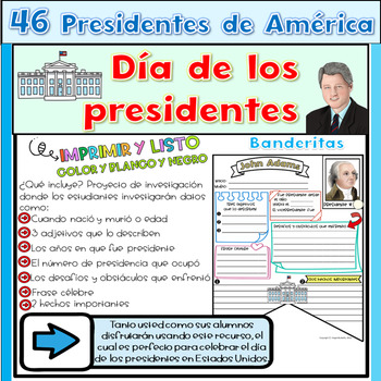Preview of Presidents Day Lincoln Biography and Banners 46 presidents Spanish espanol