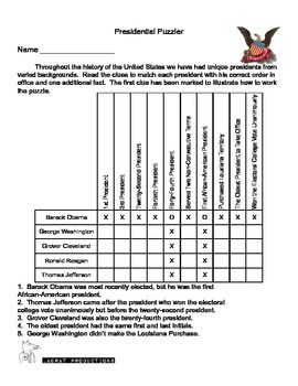 Preview of Presidents' Day Logic Puzzles and Bonus Word Search