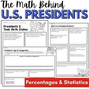 Preview of Presidents' Day Math - Real World Mean, Median, Mode, and Percentage