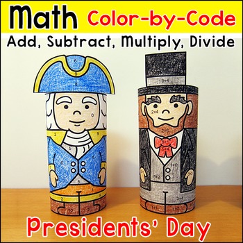 Preview of Presidents' Day Math Color by Code Activity: Abraham Lincoln, George Washington