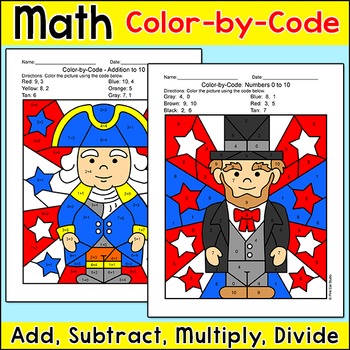 Preview of Presidents' Day Math Color by Number: George Washington, Abraham Lincoln