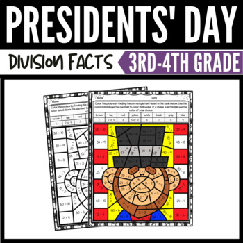 Preview of Presidents' Day Math Division Color by Number Worksheets