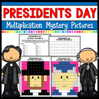 Preview of Presidents Day Math Mystery Pictures | Multiplication facts | Color by Number