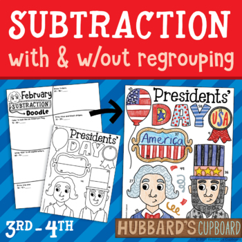Preview of Presidents Day Math - Up to 3-Digit Subtraction With & W/out Regrouping