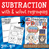 Presidents Day Math - Up to 3-Digit Subtraction With & W/o