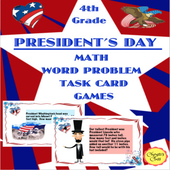 Preview of Presidents' Day Math Word Problem Task Card Games for Grade 4: Print and Digital
