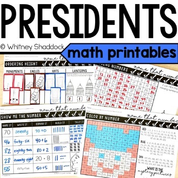 Preview of President's Day Math Skills Worksheets for 1st Grade Math Centers or Activities
