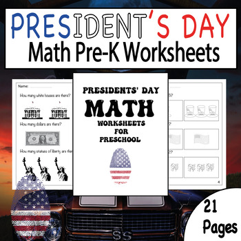 Preview of Presidents' Day Math Worksheets for Preschool (Numbers and counting, Comparing)