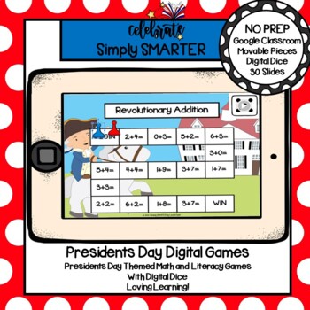 Preview of Presidents Day Math and Literacy Games With Digital Dice for Google Slides