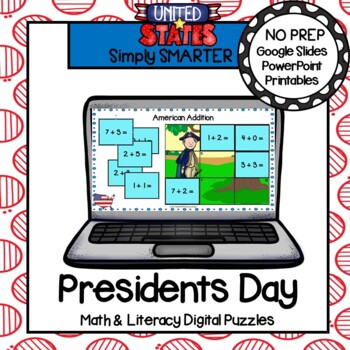 Preview of Presidents Day Math & Literacy Digital Mystery Picture Puzzles for Google Slides