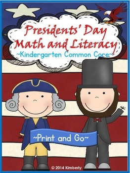 Preview of Presidents' Day Math and Literacy (Print & Go-Common Core Aligned) 40 Pages