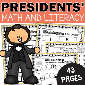 Preview of Presidents Day Worksheets - February Busy Work Math and Literacy Activities