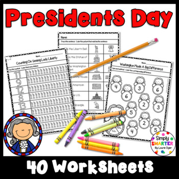 Preview of Presidents Day Themed Kindergarten Math and Literacy Worksheets and Activities