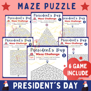 Preview of Presidents Day Maze logic Math literacy Game brain break Activity middle 7th 8th