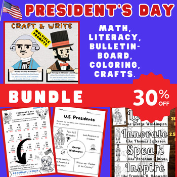 Preview of Presidents' Day Mega Bundle : Crafts, Math, Literacy, Coloring, Bulletin Board