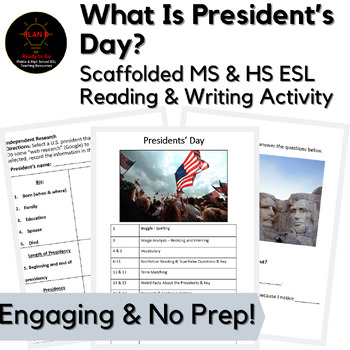 Preview of Presidents Day Middle & High School ESL Read & Write No Prep Activity--Sub Ready