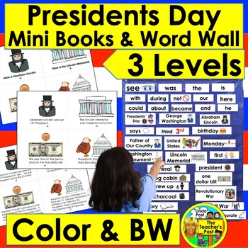 Preview of Presidents' Day Mini Books 3 Levels + Illustrated Word Wall Differentiate