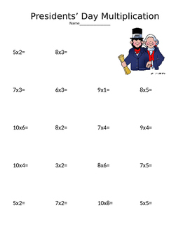 Preview of Presidents' Day Multiplication