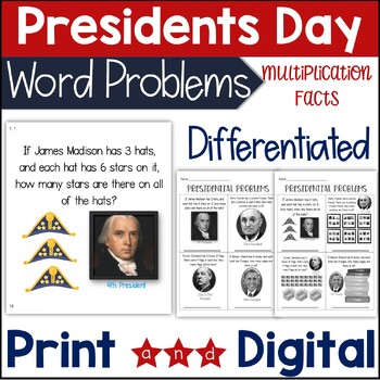 Preview of Presidents Day Multiplication Word Problems - Digital and Print